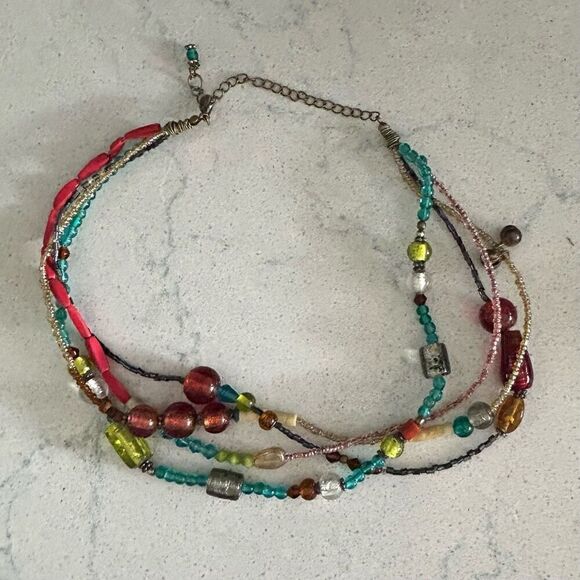 Handmade Glass Mixed Beaded Necklace Women's Adjustable Multicolor 4 Strand - Picture 4 of 7